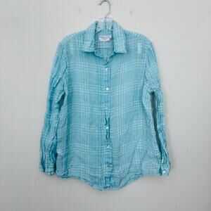 Haris Cotton Blue Plaid Linen Long Sleeve Button Up Women’s Size M